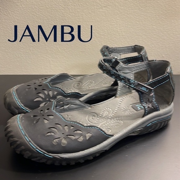 JBU by Jambu, 8, Black, Ocean Too Encore Flat with Turquoise Blue Stitching - Picture 1 of 12